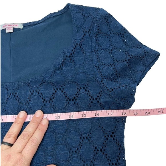 Isaac Mizrahi Navy Blue Lace Overlay Women's Pull Over Sheath Dress Large - Picture 5 of 5